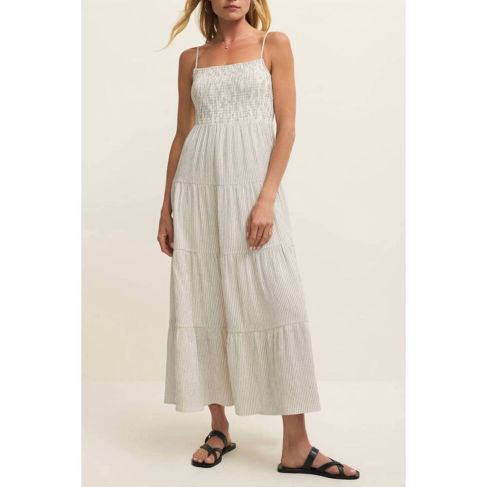 Z Supply White Striped Smocked Maxi Dress